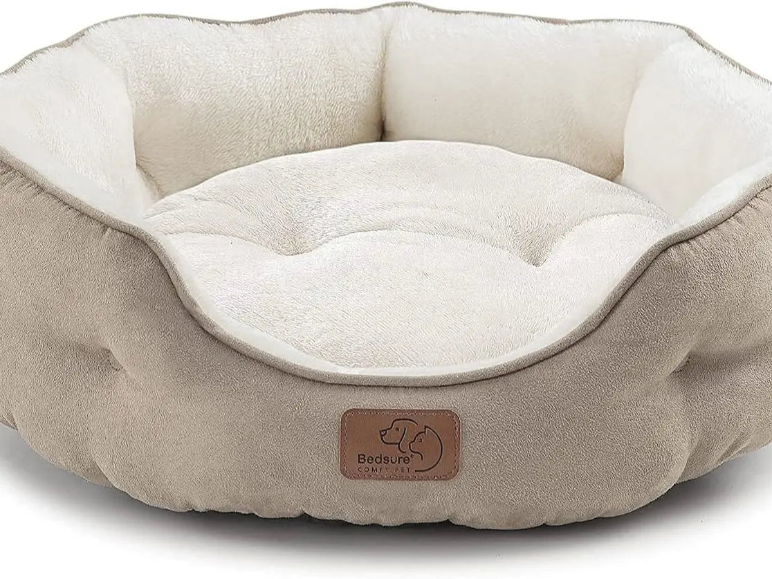 Calming Plush Pet Bed for Dogs & Cats – Ultra-Soft Washable Round Donut Bed with Non-Slip Bottom, Cozy Sleeping Bed for Puppies, Kittens & Small Pets (20")
