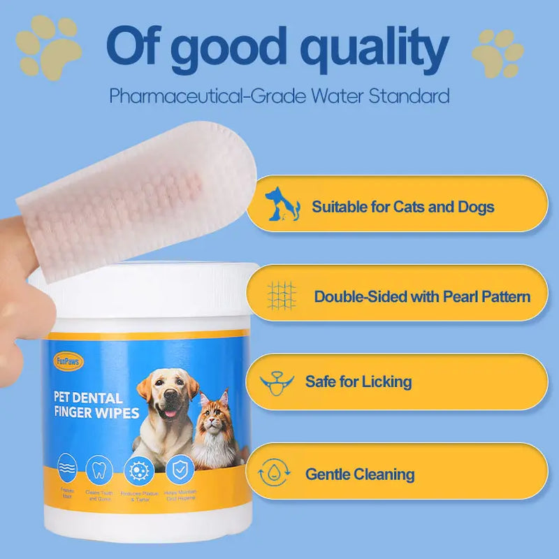 Pet Dental Cleaning Wipes for Dogs & Cats – No-Rinse Plaque & Tartar Remover (50 Count)