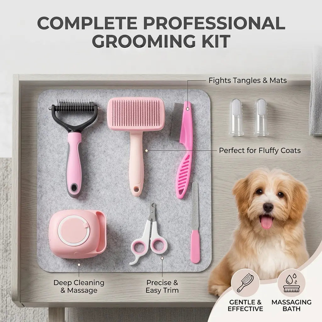 8-in-1 Pet Grooming Kit – Dog & Cat Brush Set with Dematting Comb & Nail Clippers