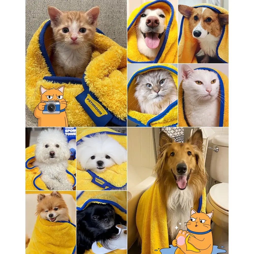 PETHROOM Ultra Absorbent Pet Drying Towel – Large Microfiber Sponge Towel for Dogs & Cats (23.6" x 47.2"), Quick Dry, Super Soft & Highly Absorbent Bath Towel