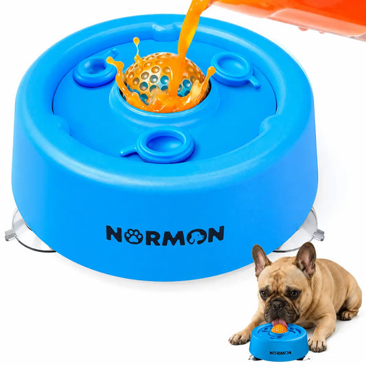 Slow Feeder Dog Bowl with Suction Base, No-Spill Dog Lick Bowl for Bone Broth, Yogurt & Liquid Treats, Rolling Ball Pet Feeding Bowl for Puppies, Small, Medium or Large Dogs