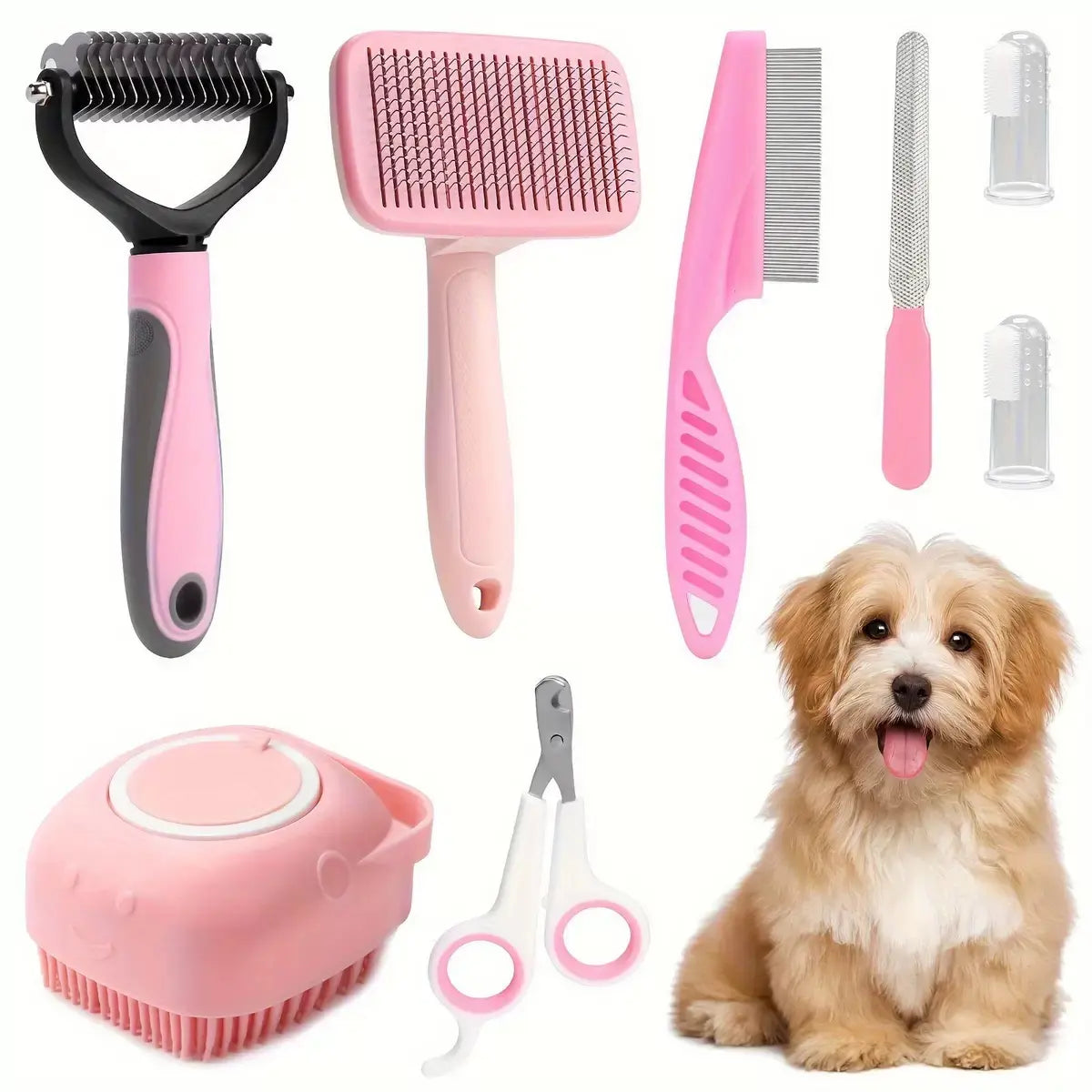 8-in-1 Pet Grooming Kit – Dog & Cat Brush Set with Dematting Comb & Nail Clippers