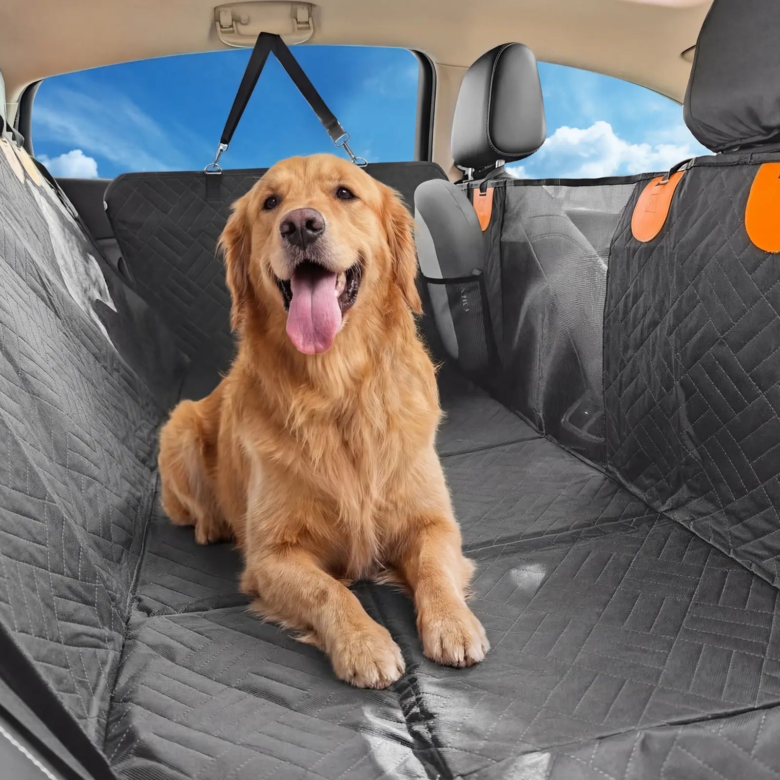 PETZOOKA Hard Bottom Dog Car Seat Cover – Back Seat Extender Hammock for Cars & SUVs, Waterproof Pet Travel Bed with Mesh Window for Dogs