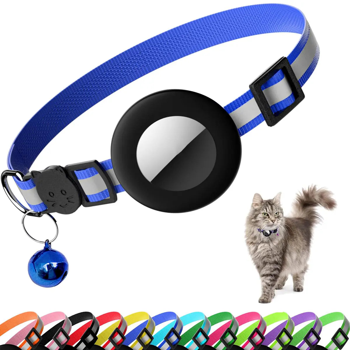 EVERBETTERUS Reflective Breakaway Cat Collar with Bell – Adjustable Safety Kitten Collar Compatible with AirTag GPS Tracker, Lightweight Nylon Pet Collar for Cats & Kittens