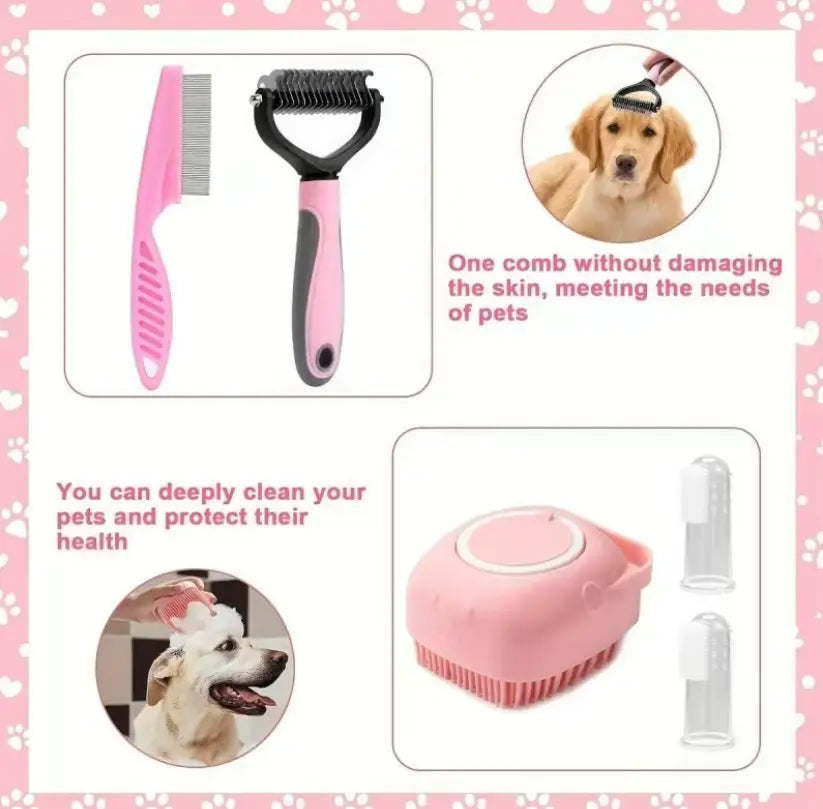 8-in-1 Pet Grooming Kit – Dog & Cat Brush Set with Dematting Comb & Nail Clippers