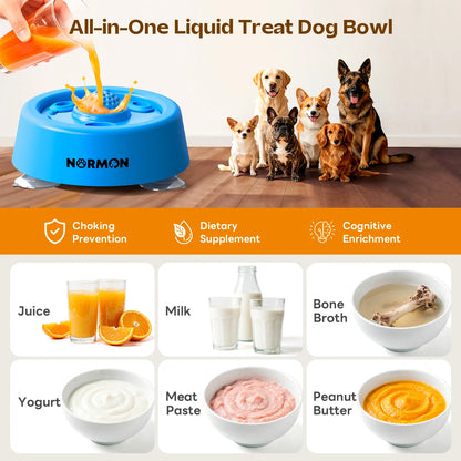 Slow Feeder Dog Bowl with Suction Base, No-Spill Dog Lick Bowl for Bone Broth, Yogurt & Liquid Treats, Rolling Ball Pet Feeding Bowl for Puppies, Small, Medium or Large Dogs