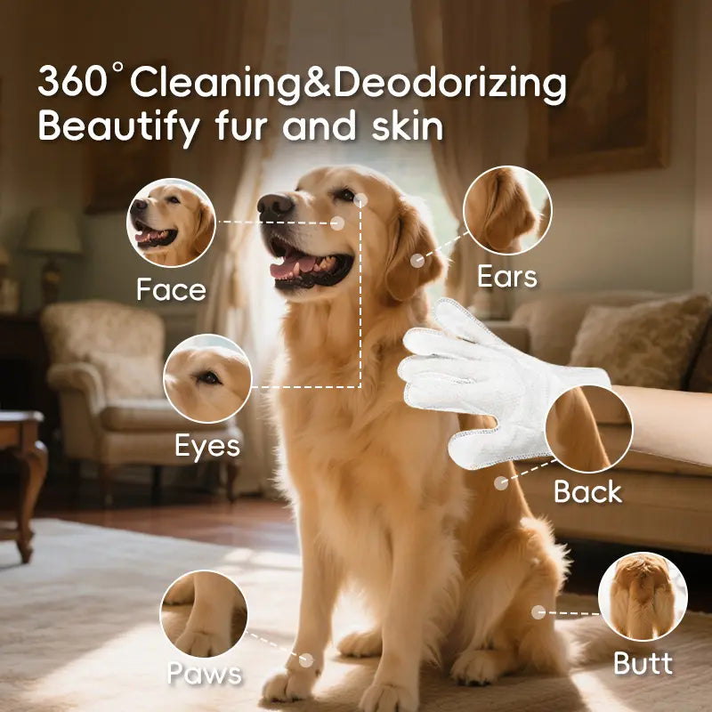 Natural Ingredients PRO Pet Glove Wipes Bathing & Deodorizing No-Rinse Grooming for Dogs & Cats | Extra Thick & Glove-Fit Design Daily Care Traveling | Eco-Friendly 20Pcs Pack Alcohol-Free Hypoallergenic Furry Haha Cleaner Cleaning