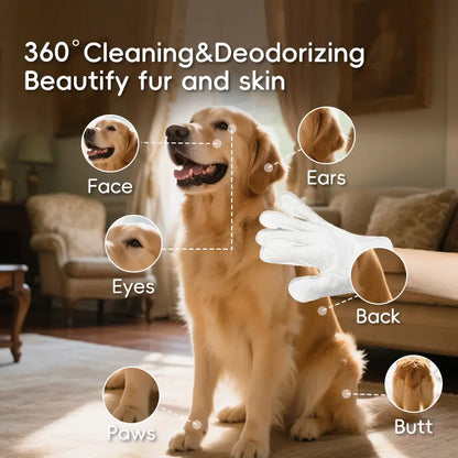 Natural Ingredients PRO Pet Glove Wipes Bathing & Deodorizing No-Rinse Grooming for Dogs & Cats | Extra Thick & Glove-Fit Design Daily Care Traveling | Eco-Friendly 20Pcs Pack Alcohol-Free Hypoallergenic Furry Haha Cleaner Cleaning