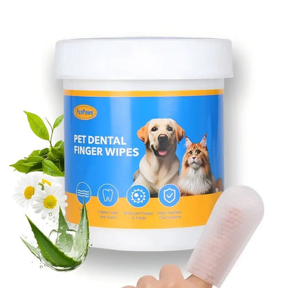 Pet Dental Cleaning Wipes for Dogs & Cats – No-Rinse Plaque & Tartar Remover (50 Count)