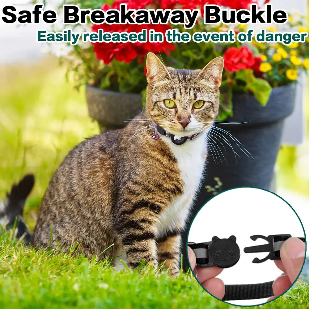 EVERBETTERUS Reflective Breakaway Cat Collar with Bell – Adjustable Safety Kitten Collar Compatible with AirTag GPS Tracker, Lightweight Nylon Pet Collar for Cats & Kittens