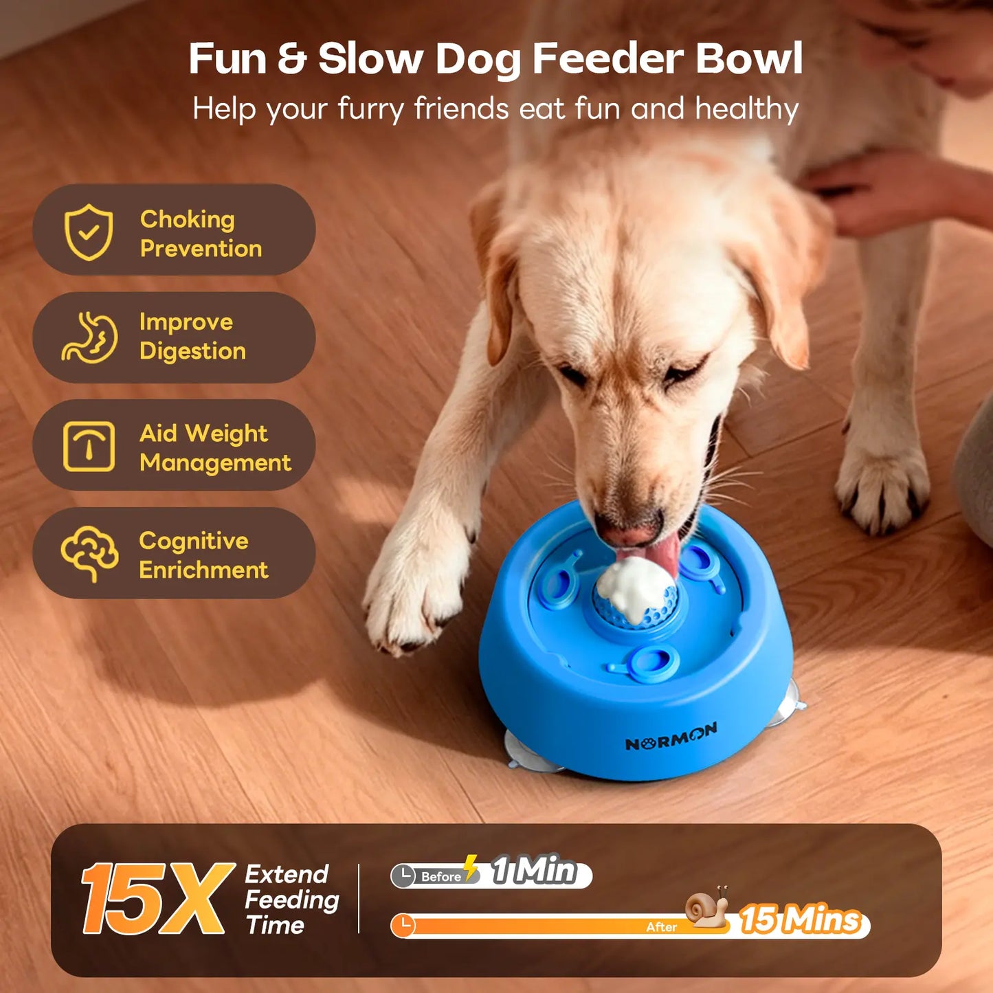 Slow Feeder Dog Bowl with Suction Base, No-Spill Dog Lick Bowl for Bone Broth, Yogurt & Liquid Treats, Rolling Ball Pet Feeding Bowl for Puppies, Small, Medium or Large Dogs