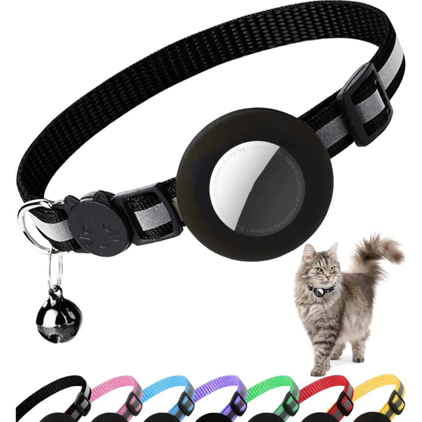 EVERBETTERUS Reflective Breakaway Cat Collar with Bell – Adjustable Safety Kitten Collar Compatible with AirTag GPS Tracker, Lightweight Nylon Pet Collar for Cats & Kittens