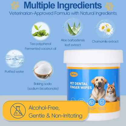 Pet Dental Cleaning Wipes for Dogs & Cats – No-Rinse Plaque & Tartar Remover (50 Count)