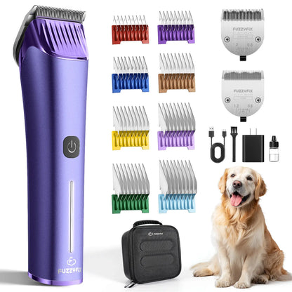Fuzzyfix NOVA Cordless Dog & Cat Grooming Clippers – Professional Rechargeable Pet Hair Trimmer Kit, 5-in-1 Adjustable Blade, 2-Speed Quiet Motor with Metal Guide Combs (Dogs, Cats & Horses)