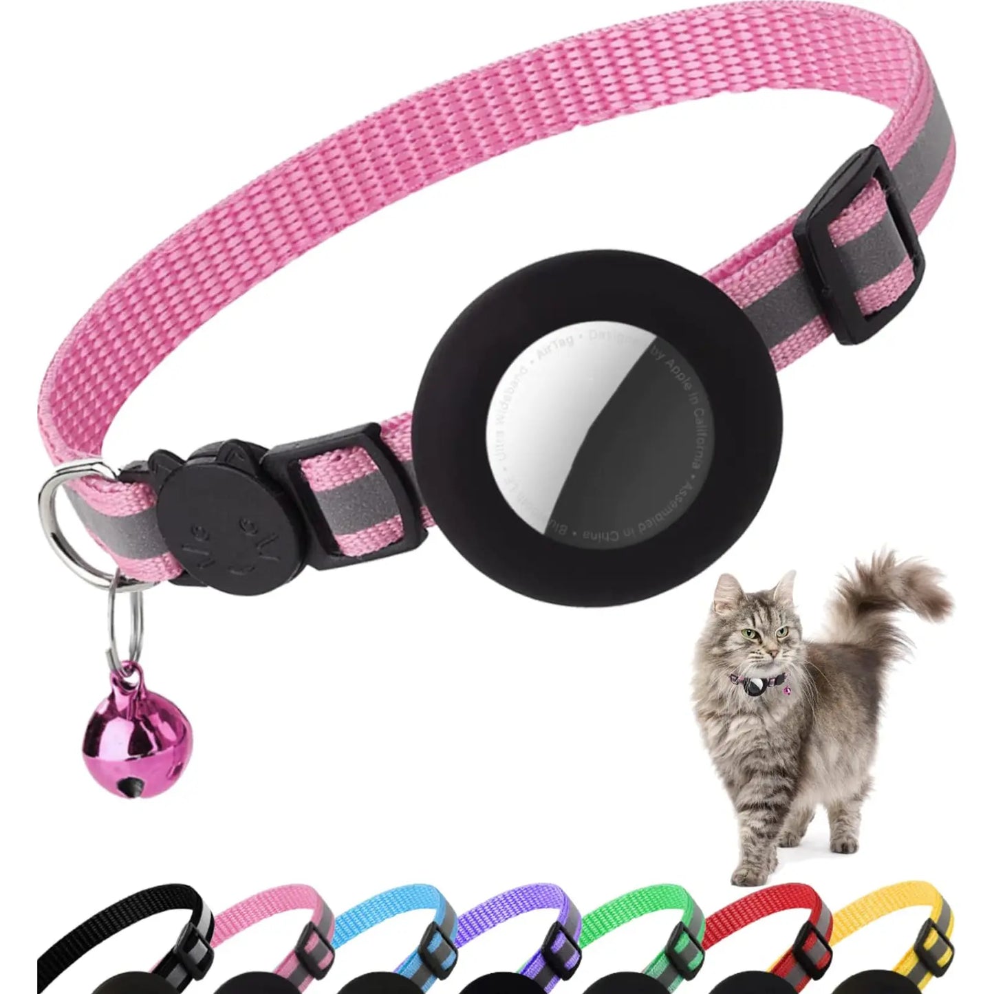 EVERBETTERUS Reflective Breakaway Cat Collar with Bell – Adjustable Safety Kitten Collar Compatible with AirTag GPS Tracker, Lightweight Nylon Pet Collar for Cats & Kittens