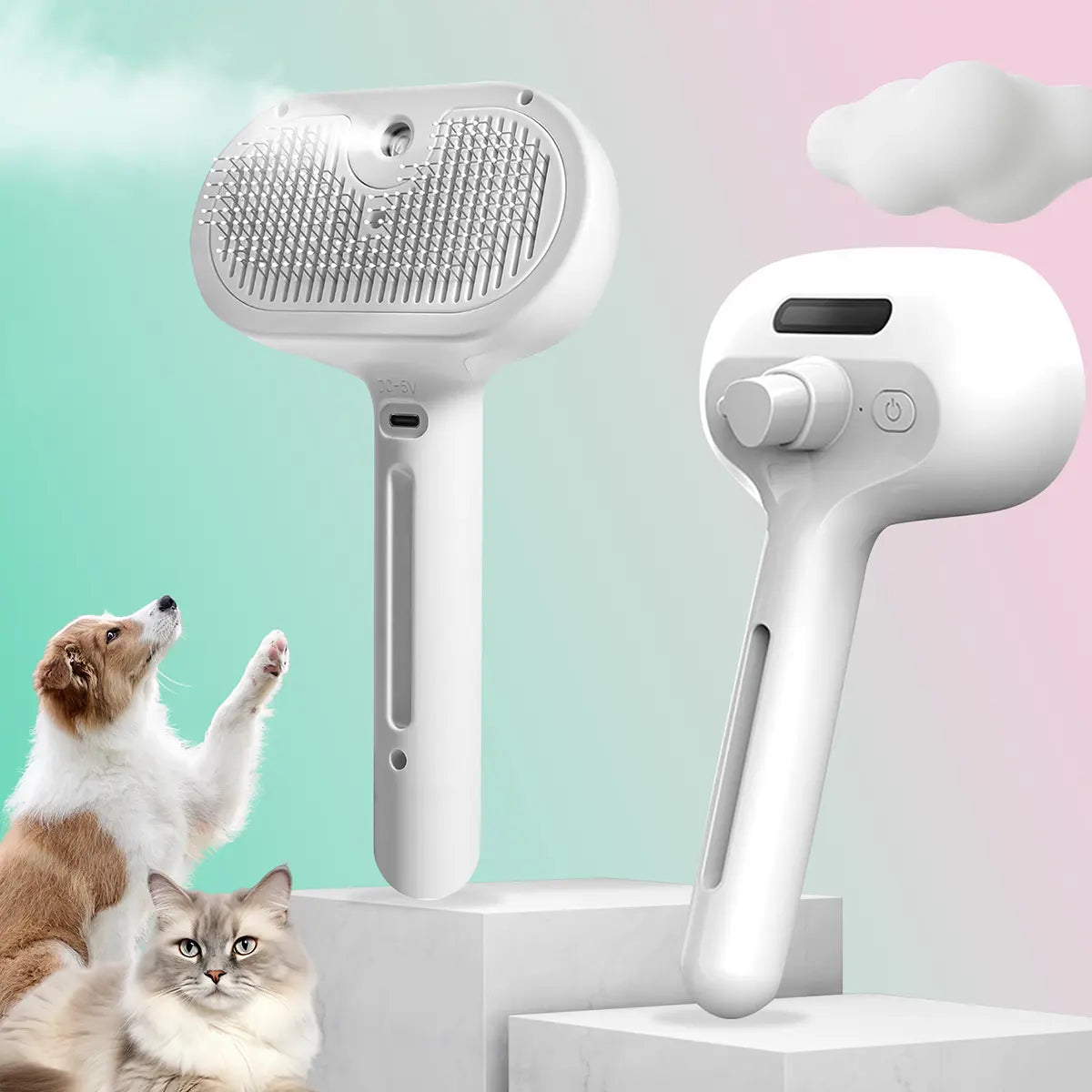 Steam Spray Pet Grooming Brush – Self-Cleaning Hair Removal Comb for Dogs & Cats | One-Button Fur Release, Anti-Static Massage Brush