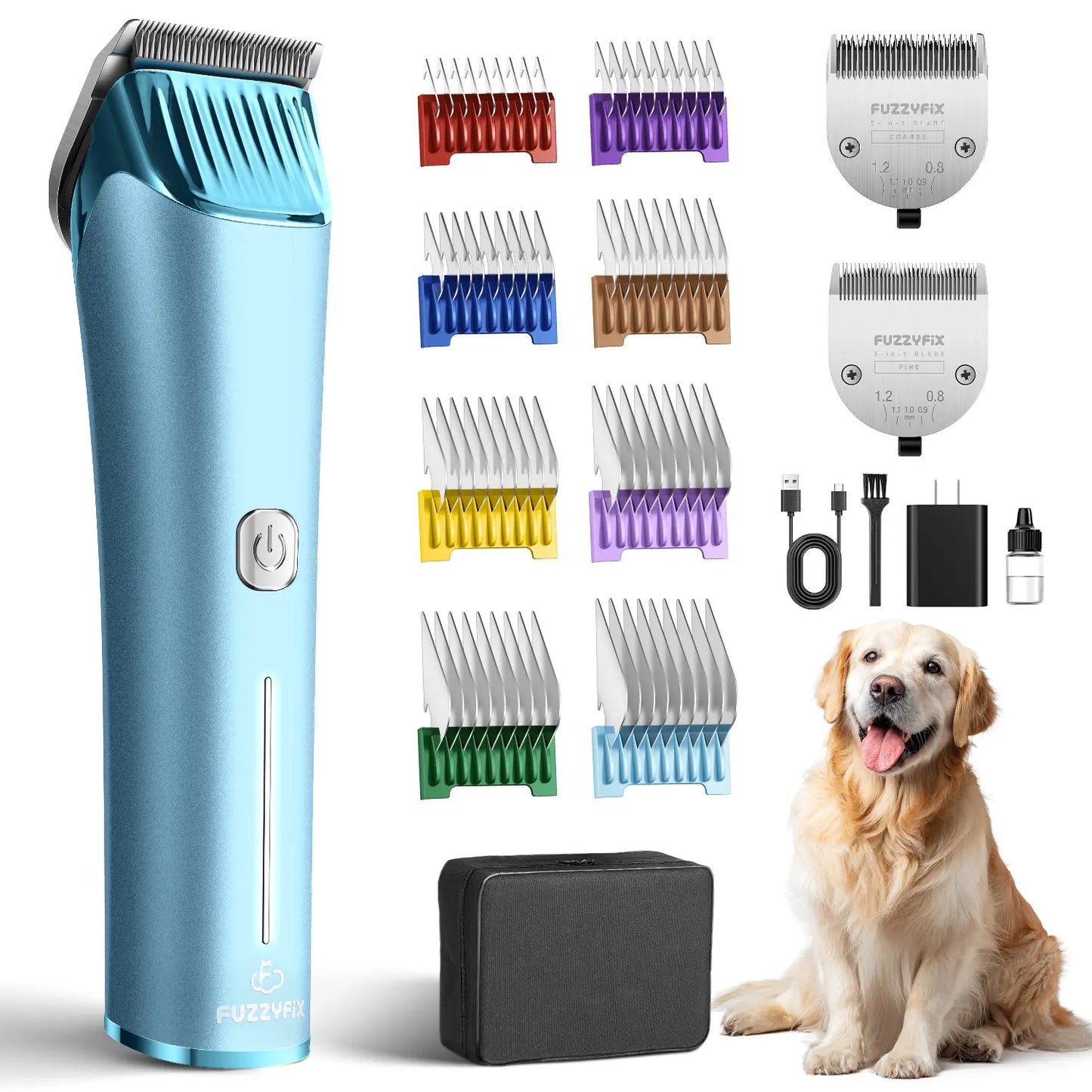 Fuzzyfix NOVA Cordless Dog & Cat Grooming Clippers – Professional Rechargeable Pet Hair Trimmer Kit, 5-in-1 Adjustable Blade, 2-Speed Quiet Motor with Metal Guide Combs (Dogs, Cats & Horses)