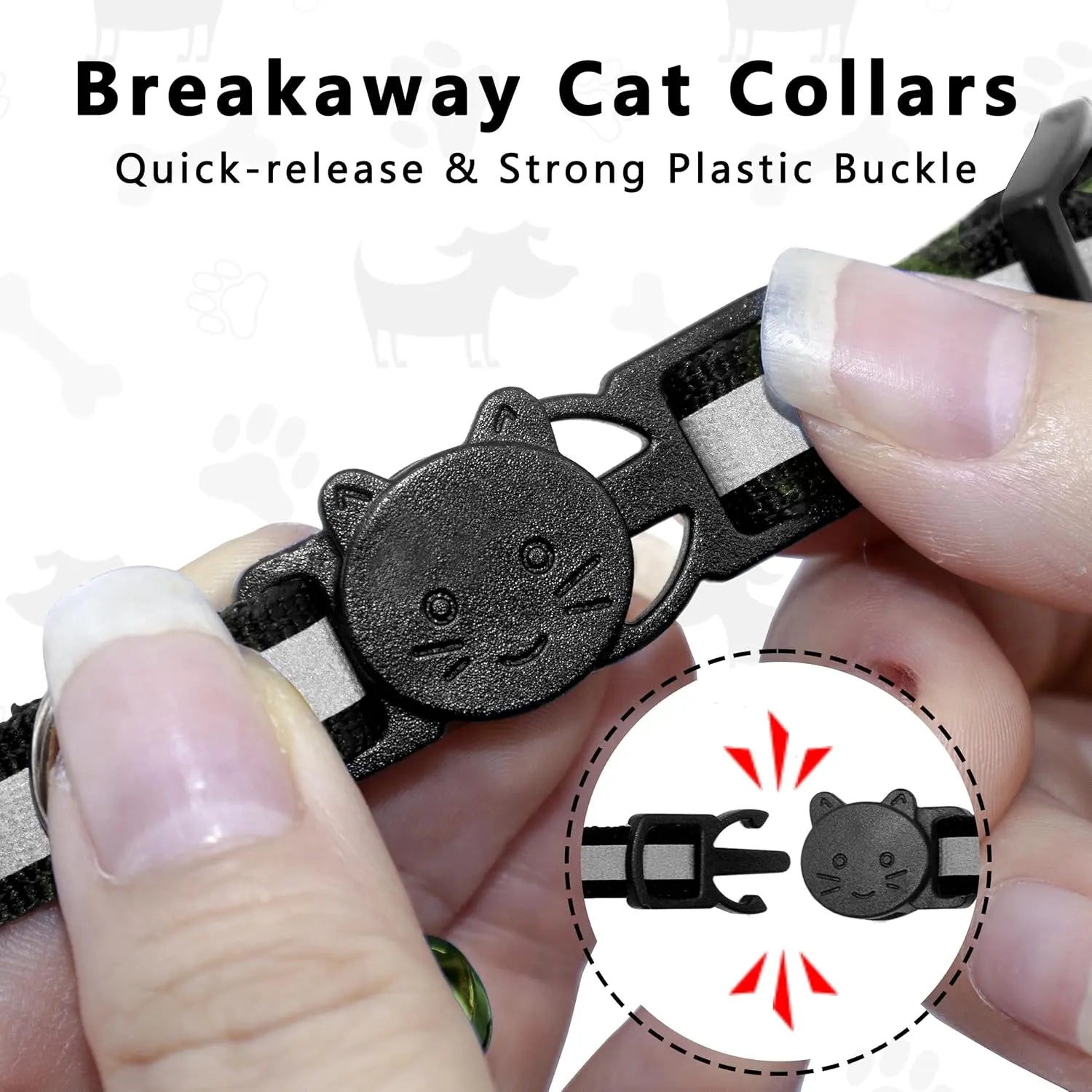 EVERBETTERUS Reflective Breakaway Cat Collar with Bell – Adjustable Safety Kitten Collar Compatible with AirTag GPS Tracker, Lightweight Nylon Pet Collar for Cats & Kittens
