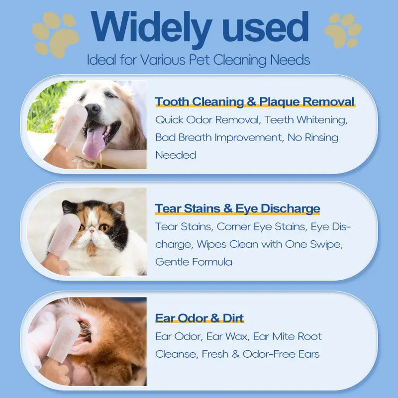 Pet Dental Cleaning Wipes for Dogs & Cats – No-Rinse Plaque & Tartar Remover (50 Count)