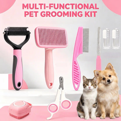 8-in-1 Pet Grooming Kit – Dog & Cat Brush Set with Dematting Comb & Nail Clippers