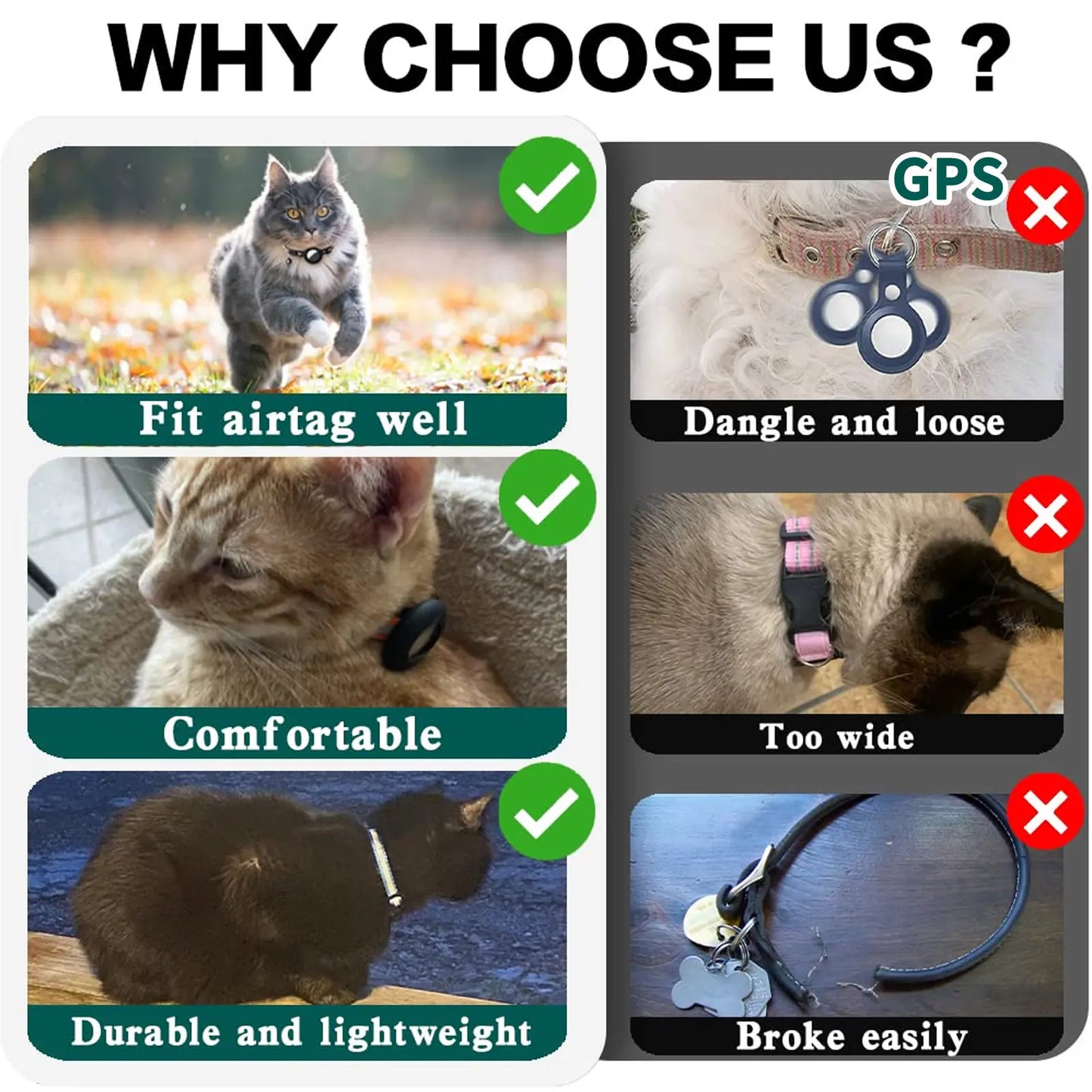 EVERBETTERUS Reflective Breakaway Cat Collar with Bell – Adjustable Safety Kitten Collar Compatible with AirTag GPS Tracker, Lightweight Nylon Pet Collar for Cats & Kittens