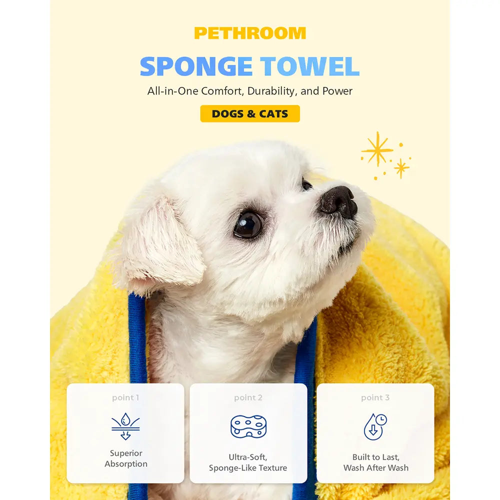 PETHROOM Ultra Absorbent Pet Drying Towel – Large Microfiber Sponge Towel for Dogs & Cats (23.6" x 47.2"), Quick Dry, Super Soft & Highly Absorbent Bath Towel