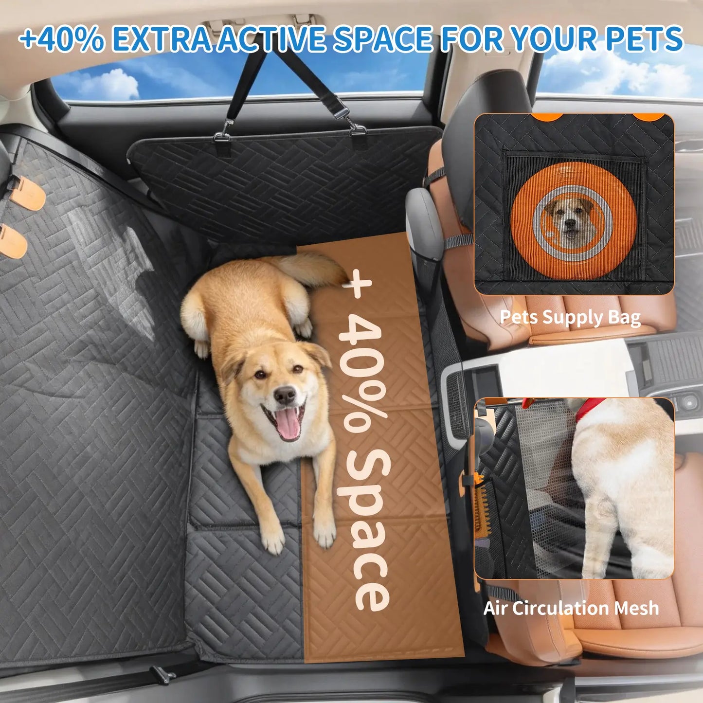 PETZOOKA Hard Bottom Dog Car Seat Cover – Back Seat Extender Hammock for Cars & SUVs, Waterproof Pet Travel Bed with Mesh Window for Dogs