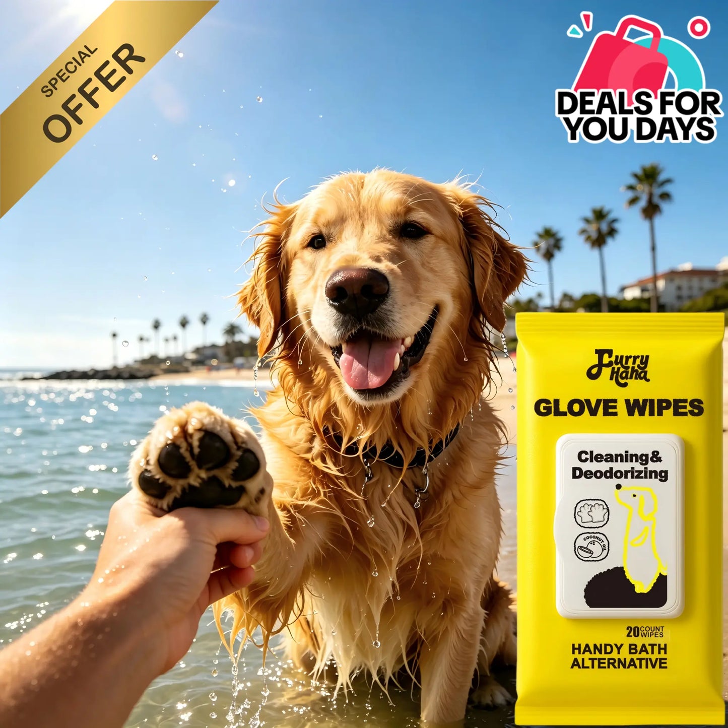 Natural Ingredients PRO Pet Glove Wipes Bathing & Deodorizing No-Rinse Grooming for Dogs & Cats | Extra Thick & Glove-Fit Design Daily Care Traveling | Eco-Friendly 20Pcs Pack Alcohol-Free Hypoallergenic Furry Haha Cleaner Cleaning