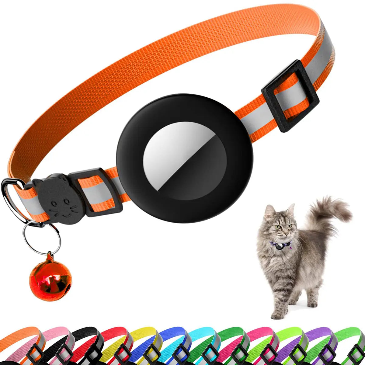 EVERBETTERUS Reflective Breakaway Cat Collar with Bell – Adjustable Safety Kitten Collar Compatible with AirTag GPS Tracker, Lightweight Nylon Pet Collar for Cats & Kittens