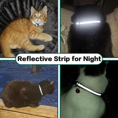 EVERBETTERUS Reflective Breakaway Cat Collar with Bell – Adjustable Safety Kitten Collar Compatible with AirTag GPS Tracker, Lightweight Nylon Pet Collar for Cats & Kittens