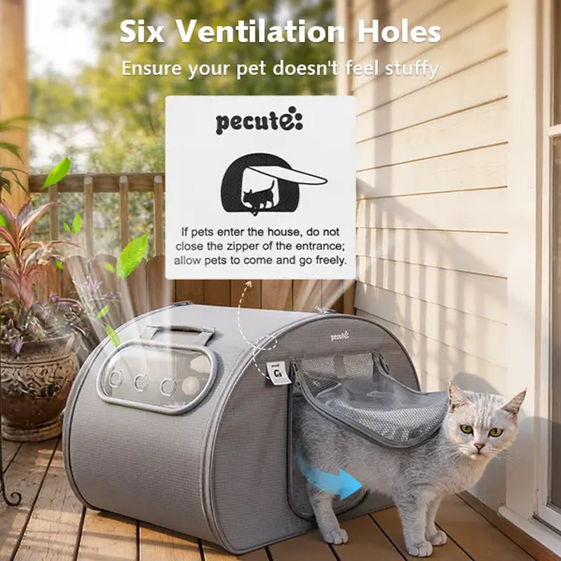 Pecute Pet Cooling House – Portable Cooling Cat & Dog Bed with Bubble Window, Detachable Cooling Mat, Insulated Design, Foldable Travel Pet Shelter for Small Pets
