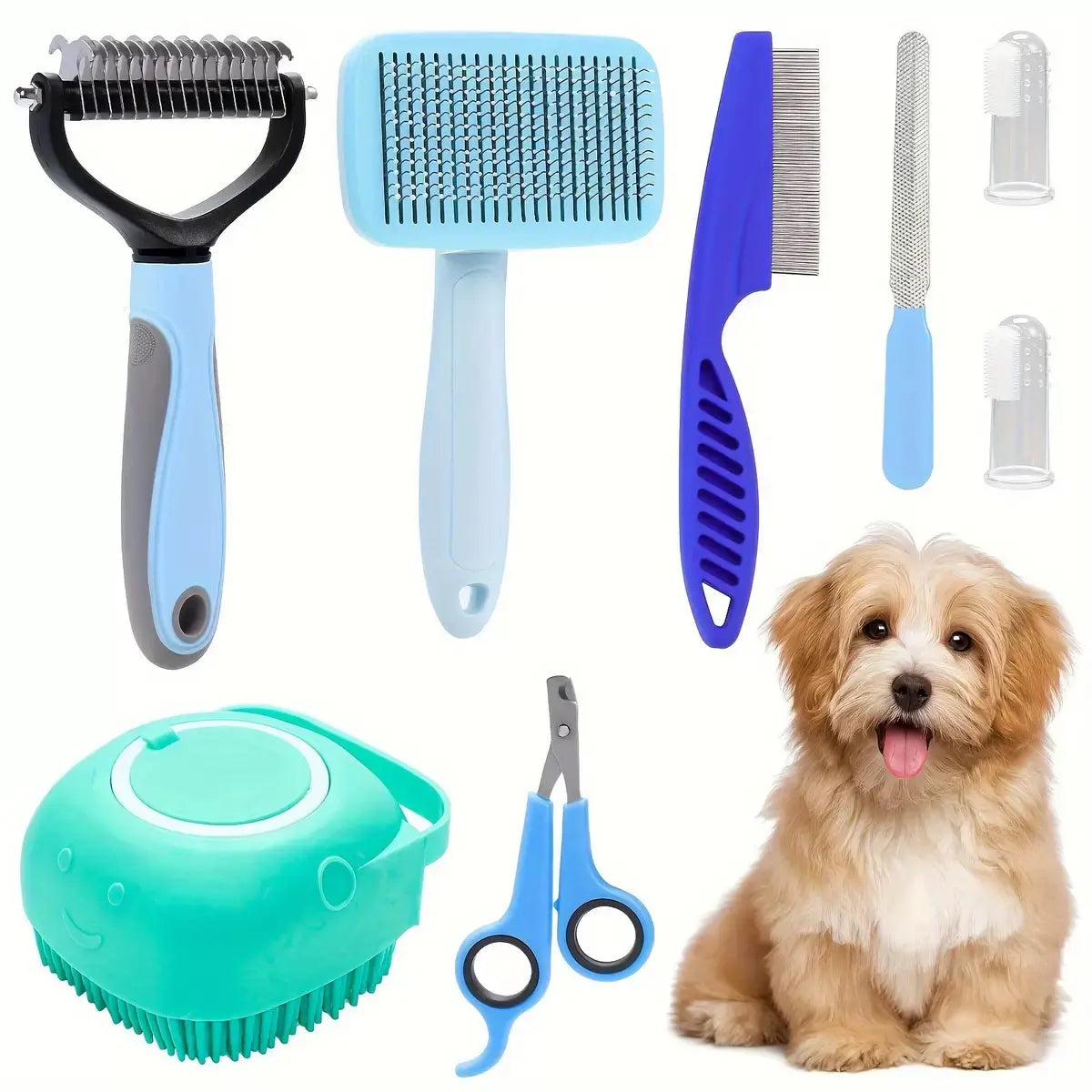8-in-1 Pet Grooming Kit – Dog & Cat Brush Set with Dematting Comb & Nail Clippers
