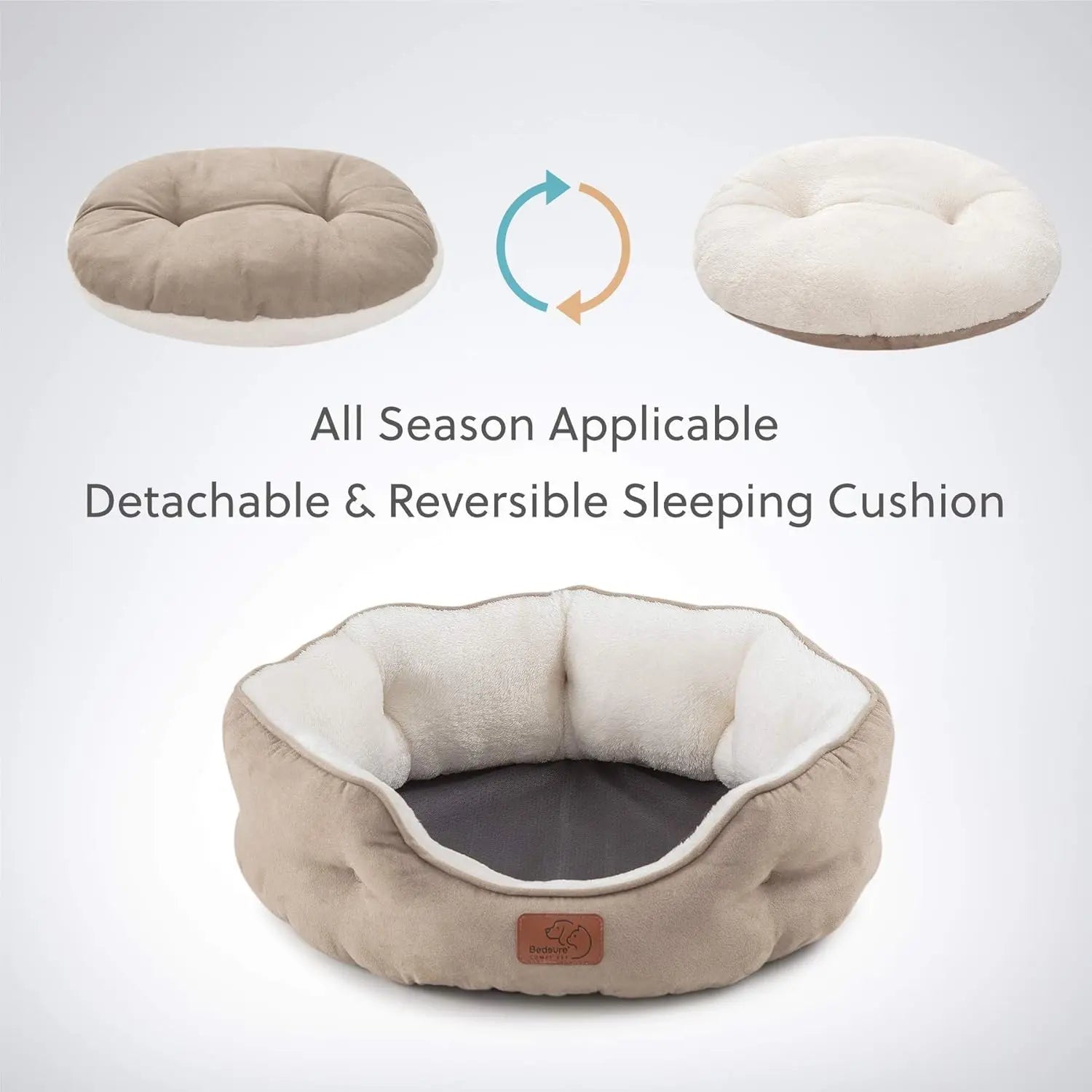 Calming Plush Pet Bed for Dogs & Cats – Ultra-Soft Washable Round Donut Bed with Non-Slip Bottom, Cozy Sleeping Bed for Puppies, Kittens & Small Pets (20")