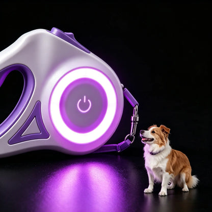 Pawzseek LED Retractable Dog Leash – Rechargeable Light-Up Dog Leash for Safe Night Walks, Reflective & Extendable Pet Lead with Built-In LED Illumination