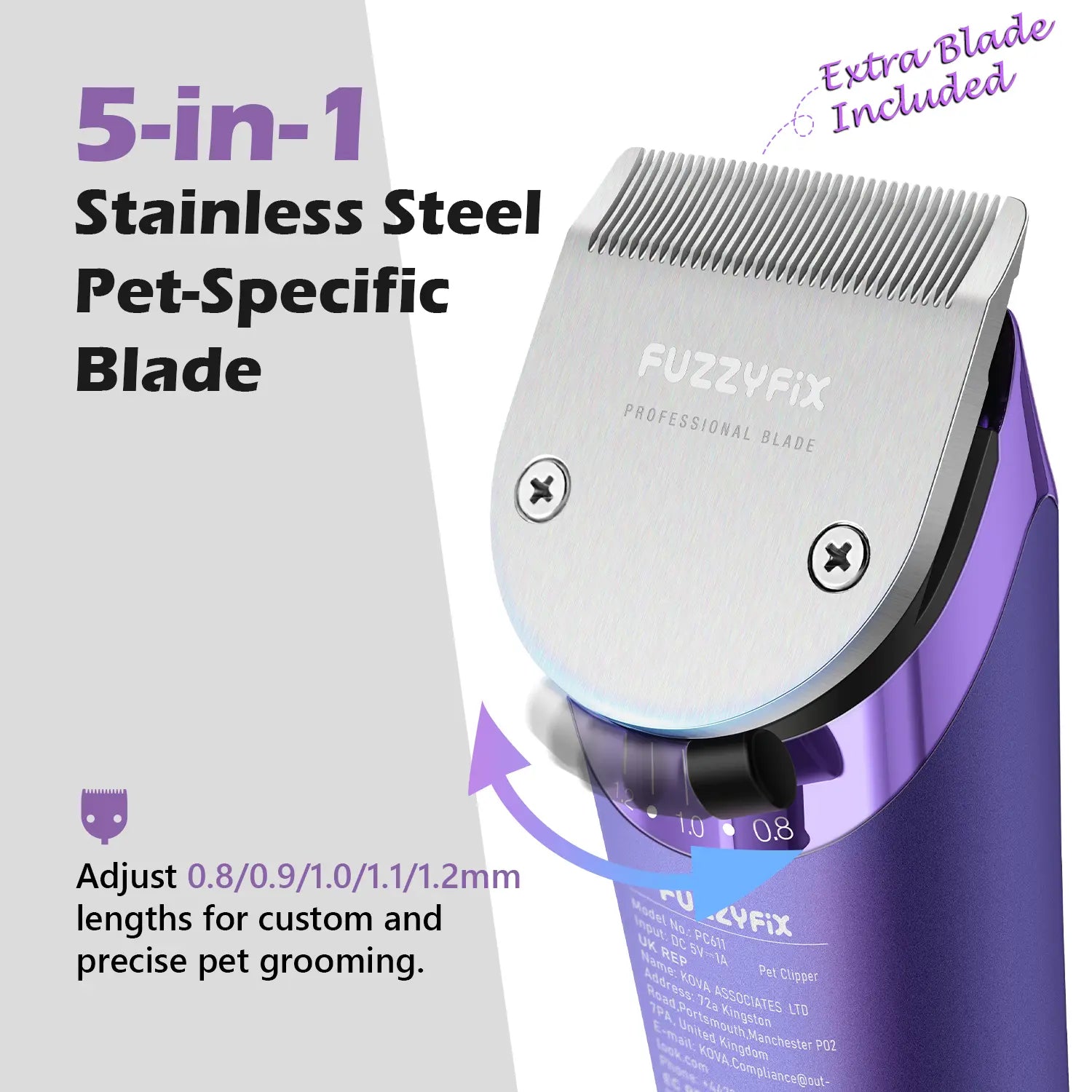 Fuzzyfix NOVA Cordless Dog & Cat Grooming Clippers – Professional Rechargeable Pet Hair Trimmer Kit, 5-in-1 Adjustable Blade, 2-Speed Quiet Motor with Metal Guide Combs (Dogs, Cats & Horses)