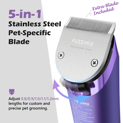Fuzzyfix NOVA Cordless Dog & Cat Grooming Clippers – Professional Rechargeable Pet Hair Trimmer Kit, 5-in-1 Adjustable Blade, 2-Speed Quiet Motor with Metal Guide Combs (Dogs, Cats & Horses)