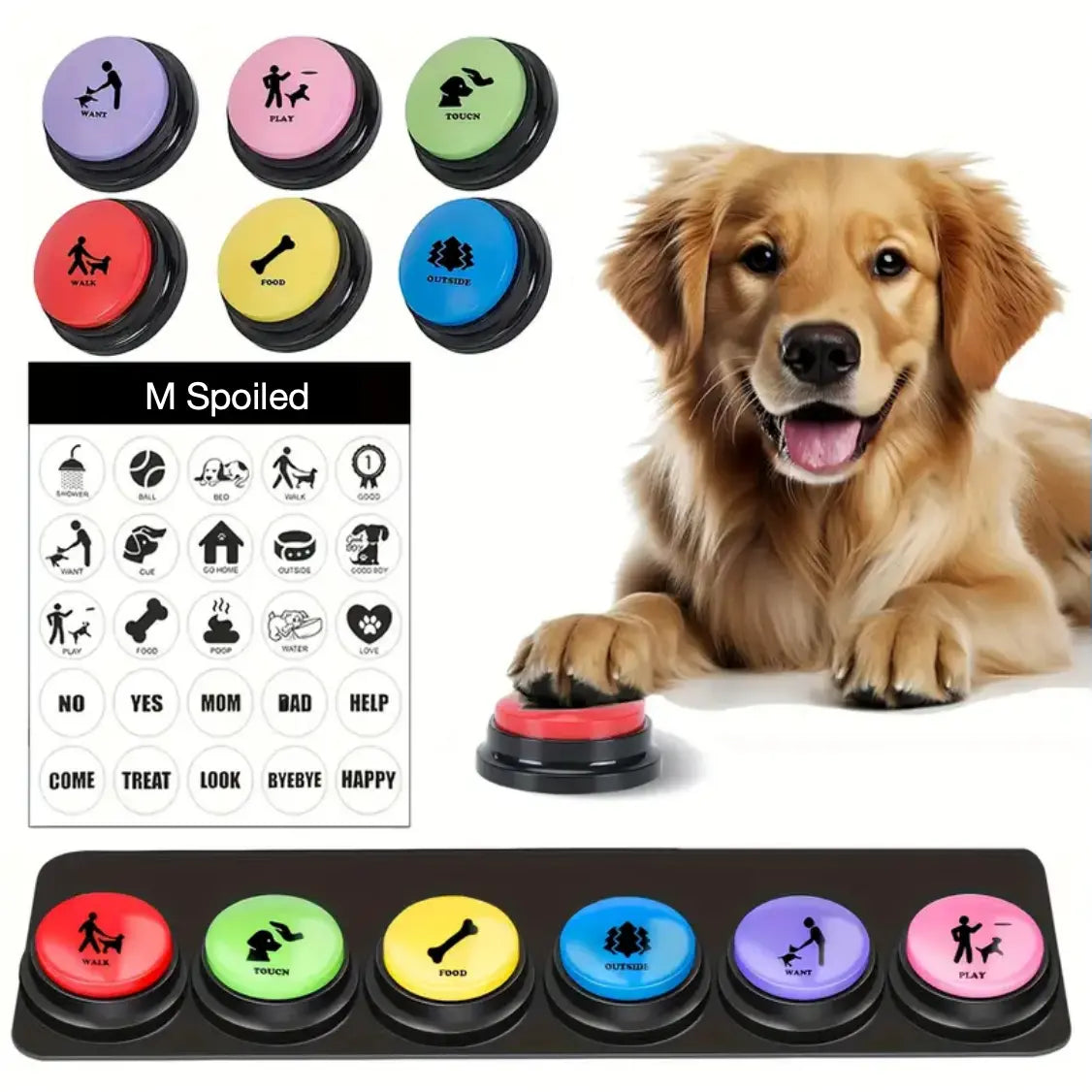 6-Pack Recordable Pet Communication Buttons – Voice Recording Training Buttons for Dogs & Cats, Interactive Talking & Behavior Training Buzzer Set (No Batteries Required)