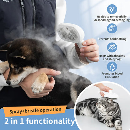 Steam Spray Pet Grooming Brush – Self-Cleaning Hair Removal Comb for Dogs & Cats | One-Button Fur Release, Anti-Static Massage Brush