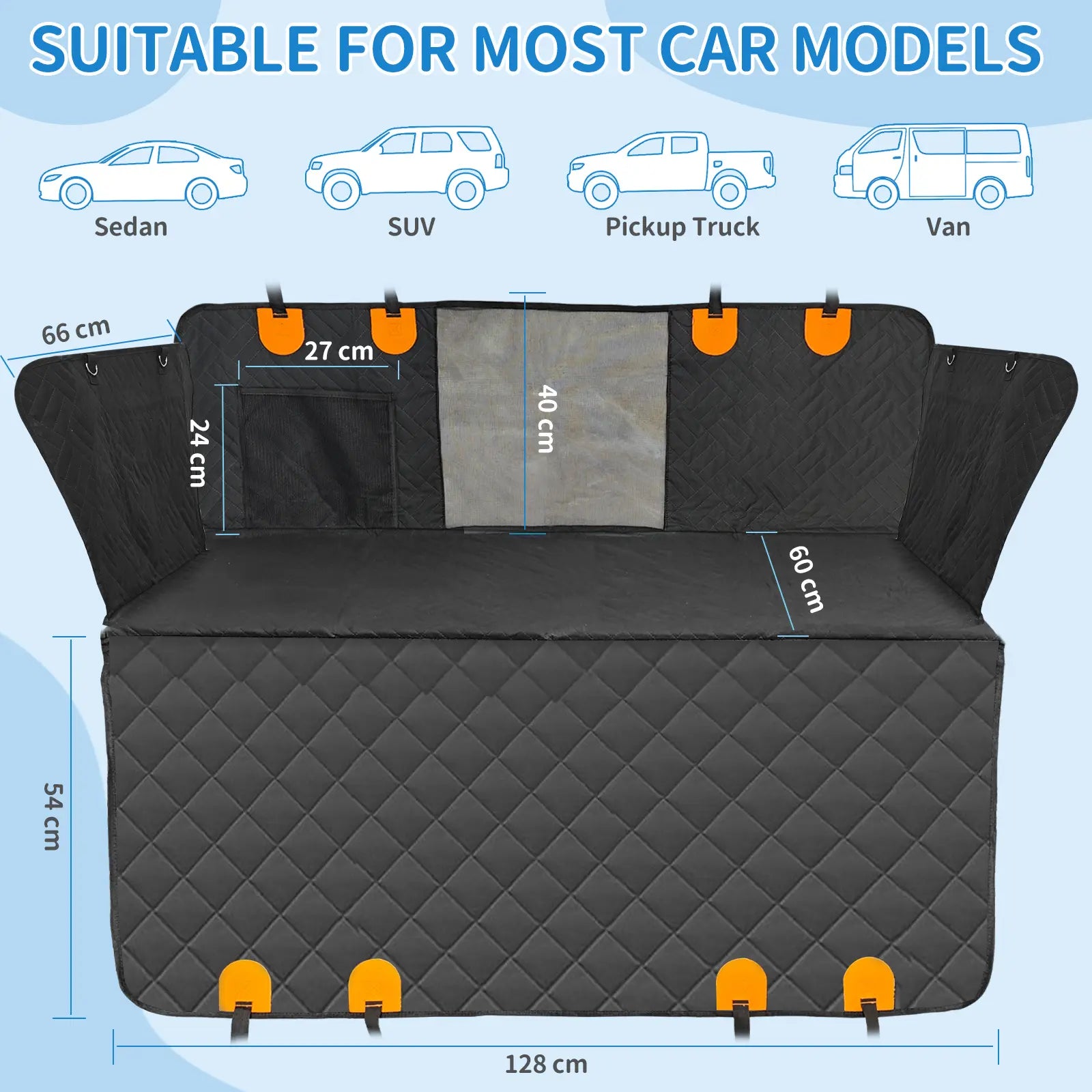 PETZOOKA Hard Bottom Dog Car Seat Cover – Back Seat Extender Hammock for Cars & SUVs, Waterproof Pet Travel Bed with Mesh Window for Dogs