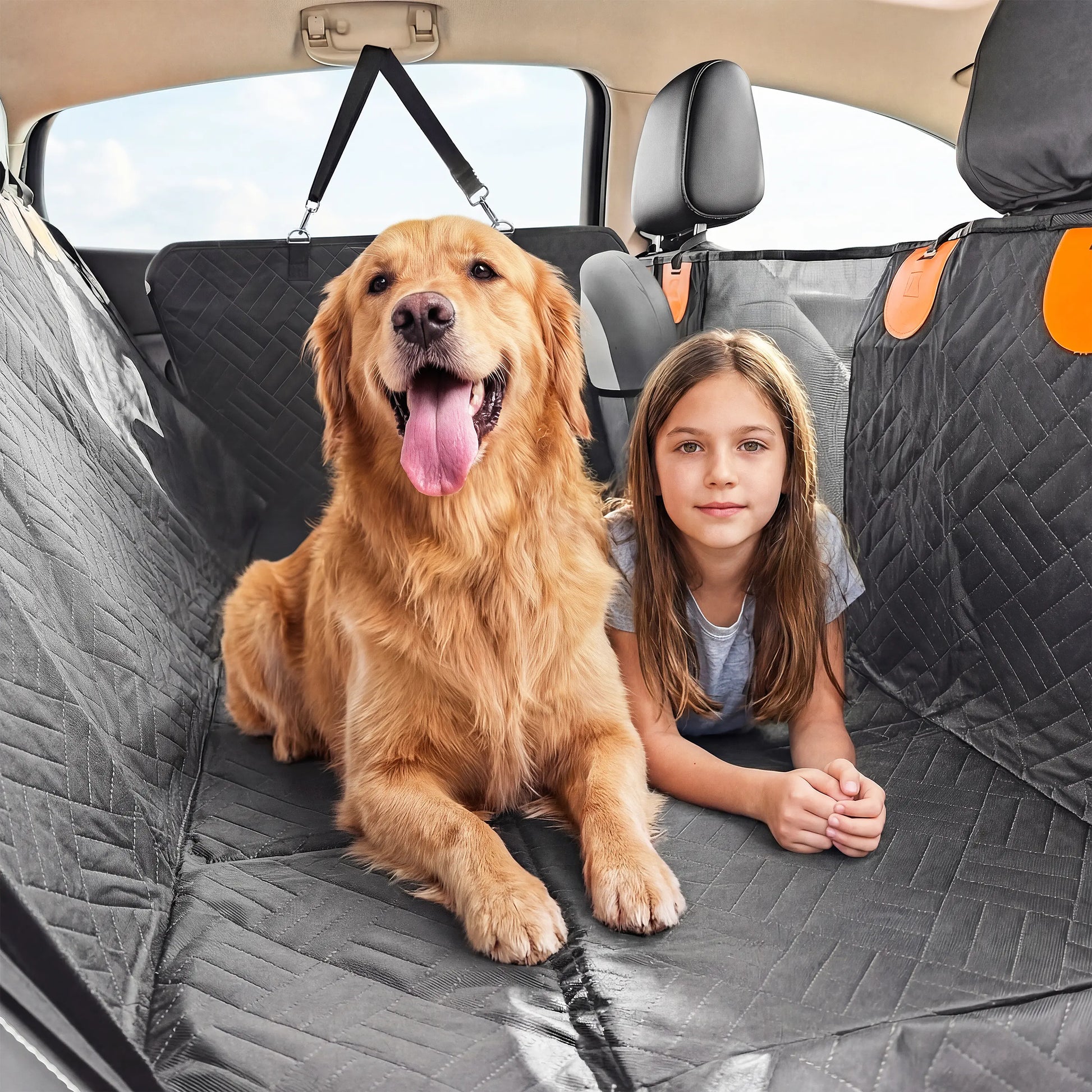 PETZOOKA Hard Bottom Dog Car Seat Cover – Back Seat Extender Hammock for Cars & SUVs, Waterproof Pet Travel Bed with Mesh Window for Dogs
