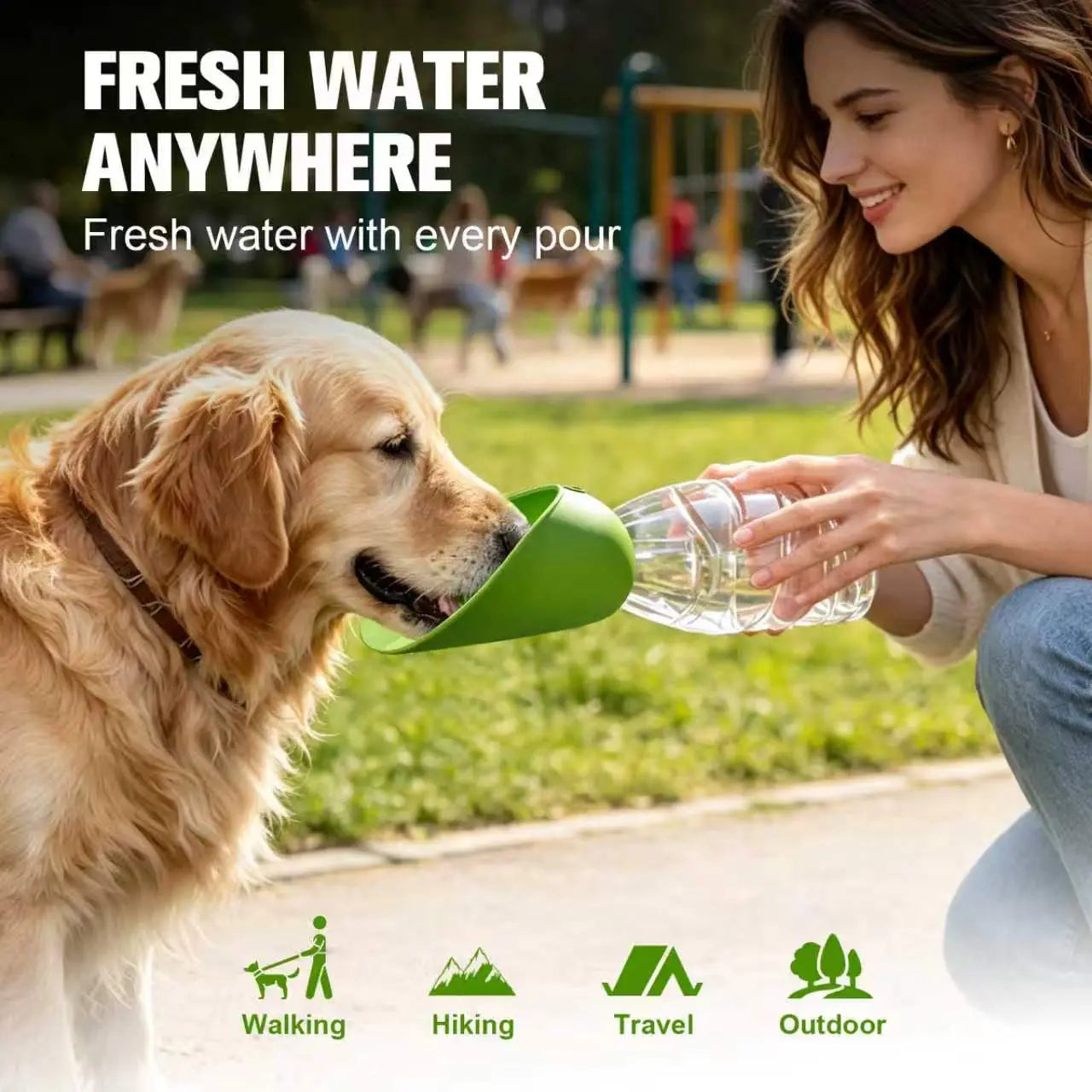 Portable Dog Water Bottle – Foldable Leak-Proof Pet Travel Water Dispenser for Walking, Hiking, Camping & Outdoor Adventures