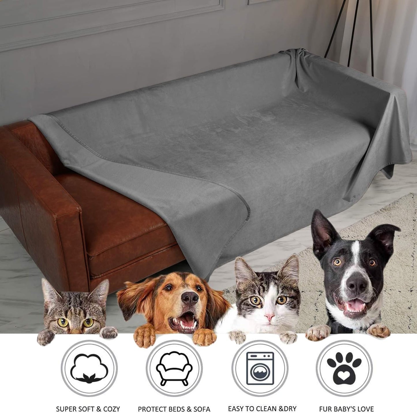 Waterproof Reversible Pet Blanket – Ultra Soft Velvet Dog & Cat Blanket for Sofa, Bed & Furniture Protection | Washable Cozy Throw (40" × 60")