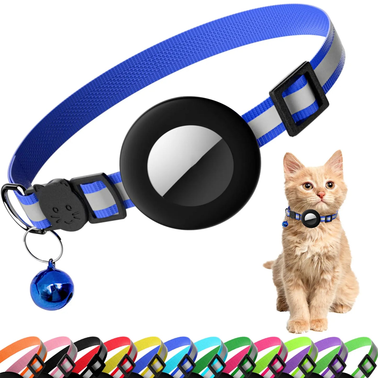 EVERBETTERUS Reflective Breakaway Cat Collar with Bell – Adjustable Safety Kitten Collar Compatible with AirTag GPS Tracker, Lightweight Nylon Pet Collar for Cats & Kittens