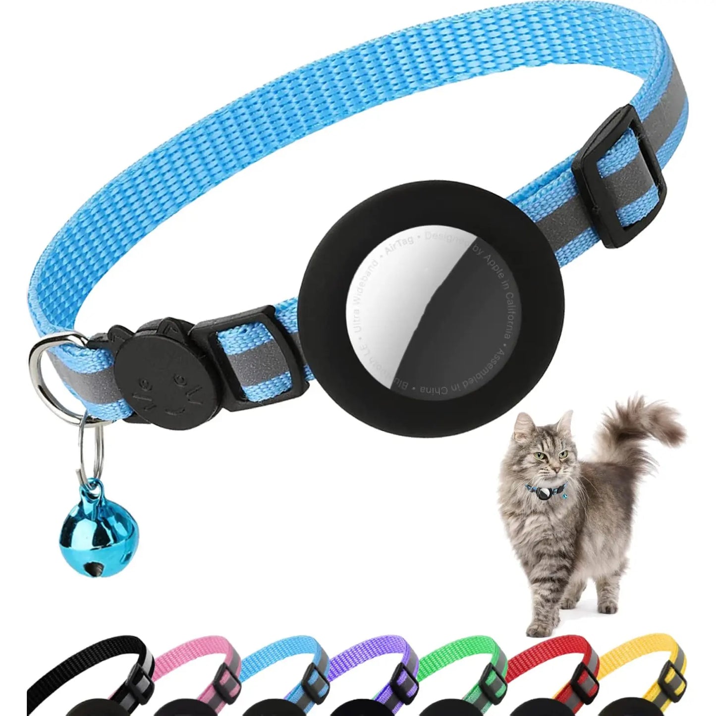 EVERBETTERUS Reflective Breakaway Cat Collar with Bell – Adjustable Safety Kitten Collar Compatible with AirTag GPS Tracker, Lightweight Nylon Pet Collar for Cats & Kittens