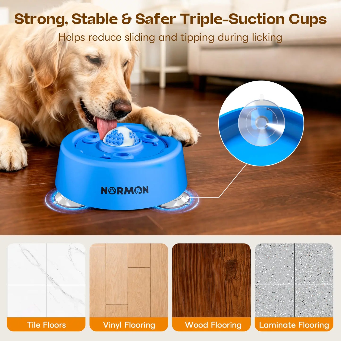 Slow Feeder Dog Bowl with Suction Base, No-Spill Dog Lick Bowl for Bone Broth, Yogurt & Liquid Treats, Rolling Ball Pet Feeding Bowl for Puppies, Small, Medium or Large Dogs