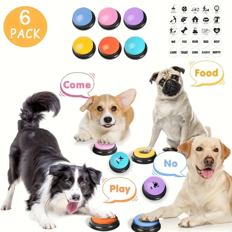 6-Pack Recordable Pet Communication Buttons – Voice Recording Training Buttons for Dogs & Cats, Interactive Talking & Behavior Training Buzzer Set (No Batteries Required)
