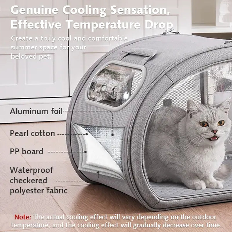 Pecute Pet Cooling House – Portable Cooling Cat & Dog Bed with Bubble Window, Detachable Cooling Mat, Insulated Design, Foldable Travel Pet Shelter for Small Pets