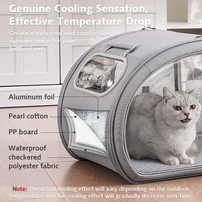 Pecute Pet Cooling House – Portable Cooling Cat & Dog Bed with Bubble Window, Detachable Cooling Mat, Insulated Design, Foldable Travel Pet Shelter for Small Pets