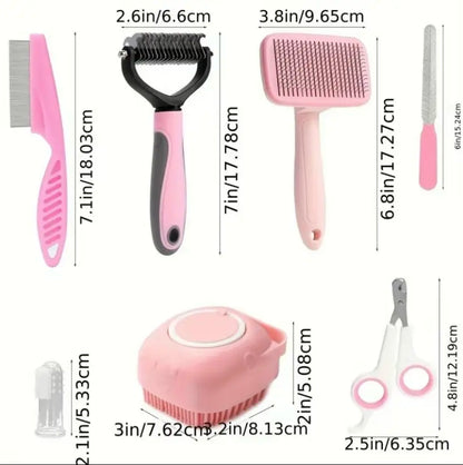 8-in-1 Pet Grooming Kit – Dog & Cat Brush Set with Dematting Comb & Nail Clippers