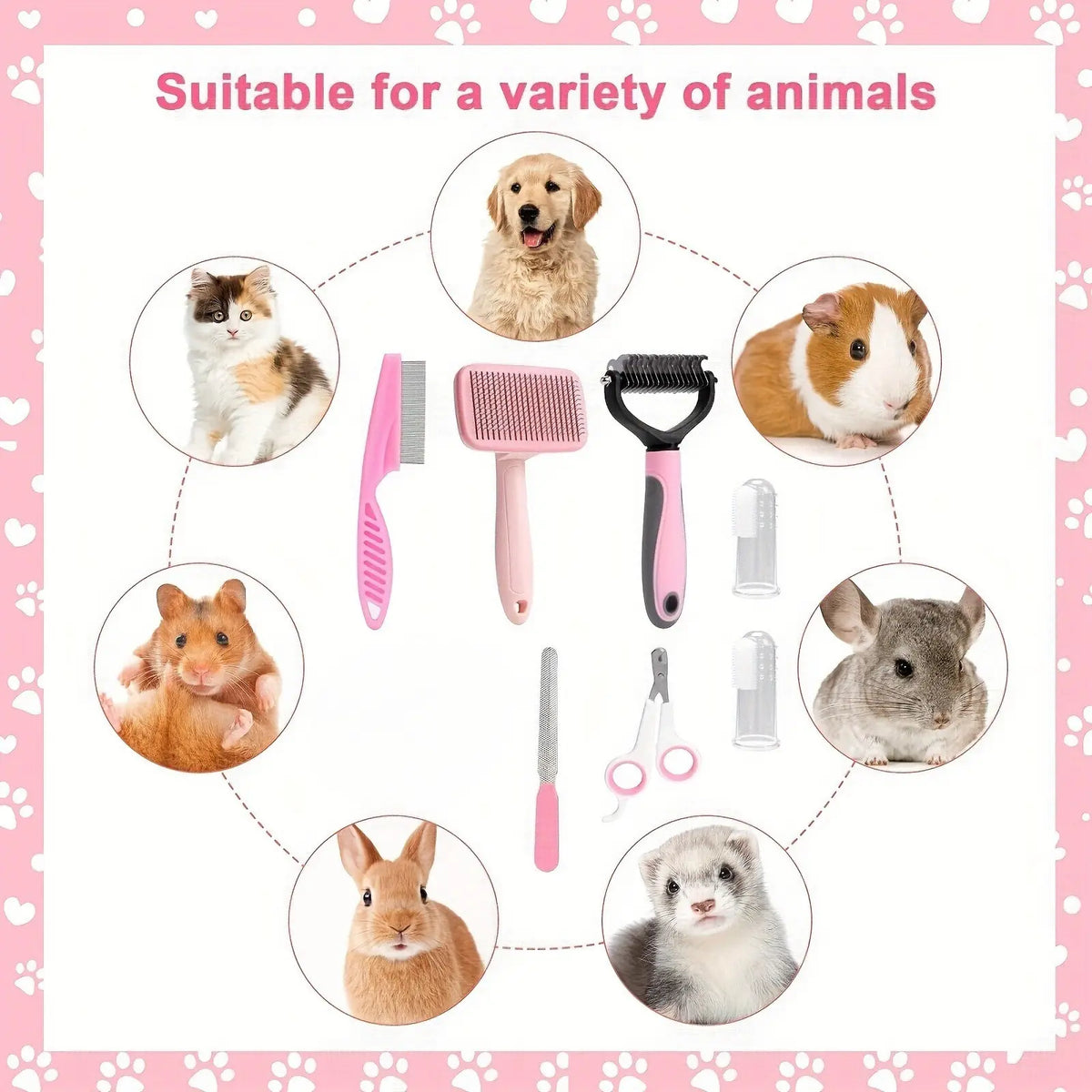 8-in-1 Pet Grooming Kit – Dog & Cat Brush Set with Dematting Comb & Nail Clippers